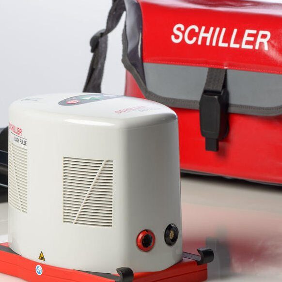 Compressor Torácico EASY PULSE SCHILLER RCP de alta qualidade sem interrupções. Oferece RCP automática de alta qualidade a vítimas de paragem cardíaca súbita.