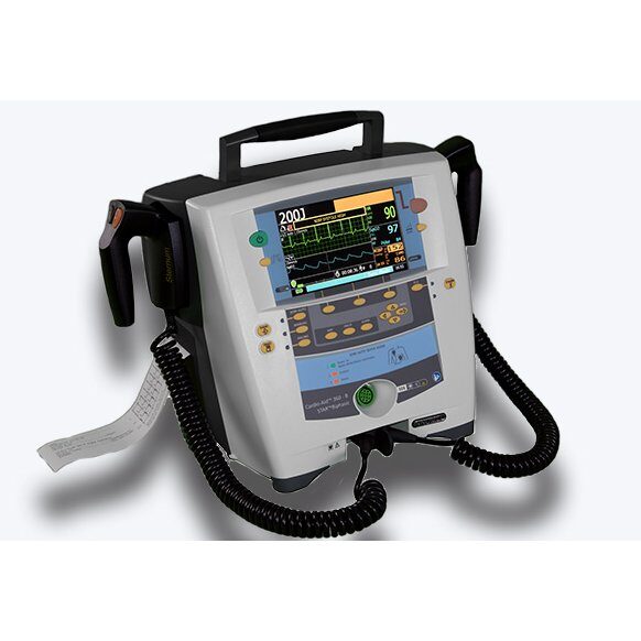 Desfibrilhador bifásico Cardio-Aid™ 360-B com DEA integrado, monitor multiparamétrico e energia até 360 J para resposta clínica avançada. Ambulância, Hospital.