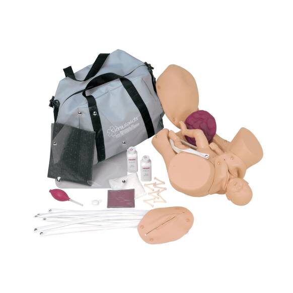 Manequim de partos Simulaids, simulador realista que proporciona aos alunos a prática de parto vaginal normal, procedimentos de parto e apresentação do feto.