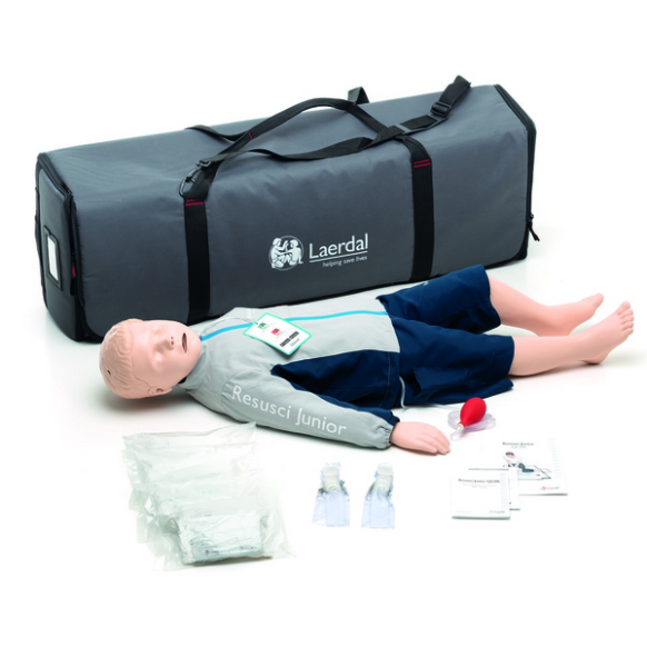 Manequim RCP RESUSCI JUNIOR QCPR corpo inteiro, com tecnologia QCPR usada para treinar o SBV e melhorar o desempenho da RCP. Formalção, Bombeiros, Reanimação.